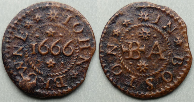 Boston, John Browne 1666 farthing token